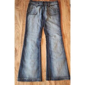Luxury Blues Y2K Jeans Juniors 7/8 Flare Zip Hem Stretch Denim Pockets Casual